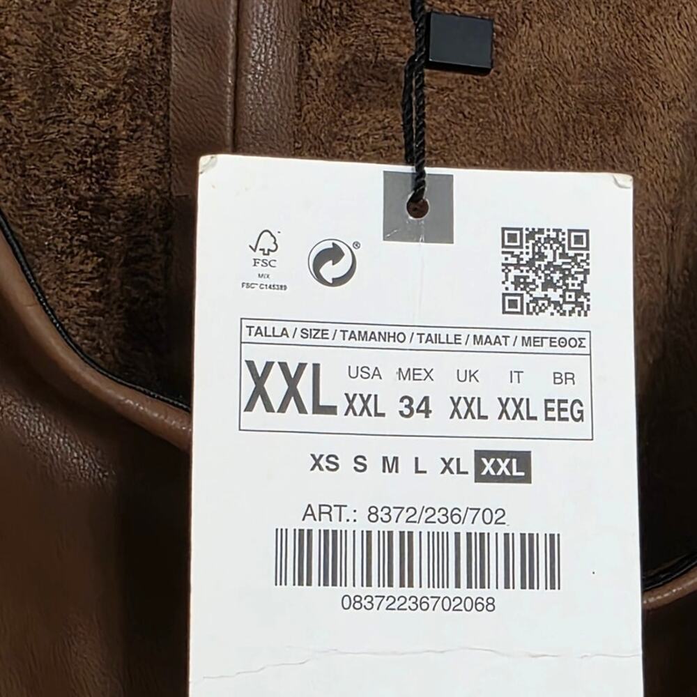 Zara Brown High Waisted Faux Leather Leggings Vegan Cognac Suede Lined Pants - Picture 10 of 14